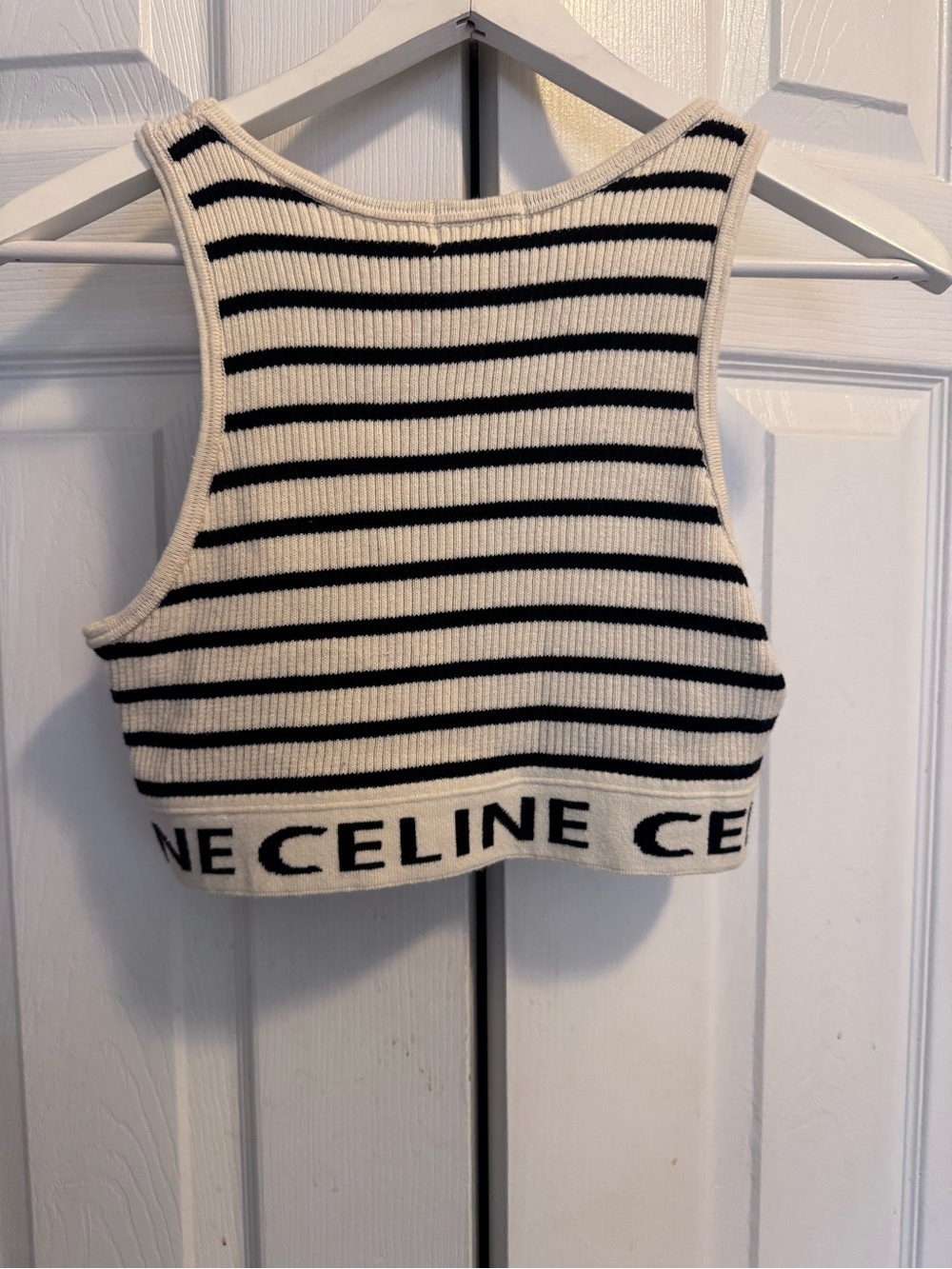 Celine Striped Ribbed Sports Bralette in Cream & Black - Picture 4 of 6